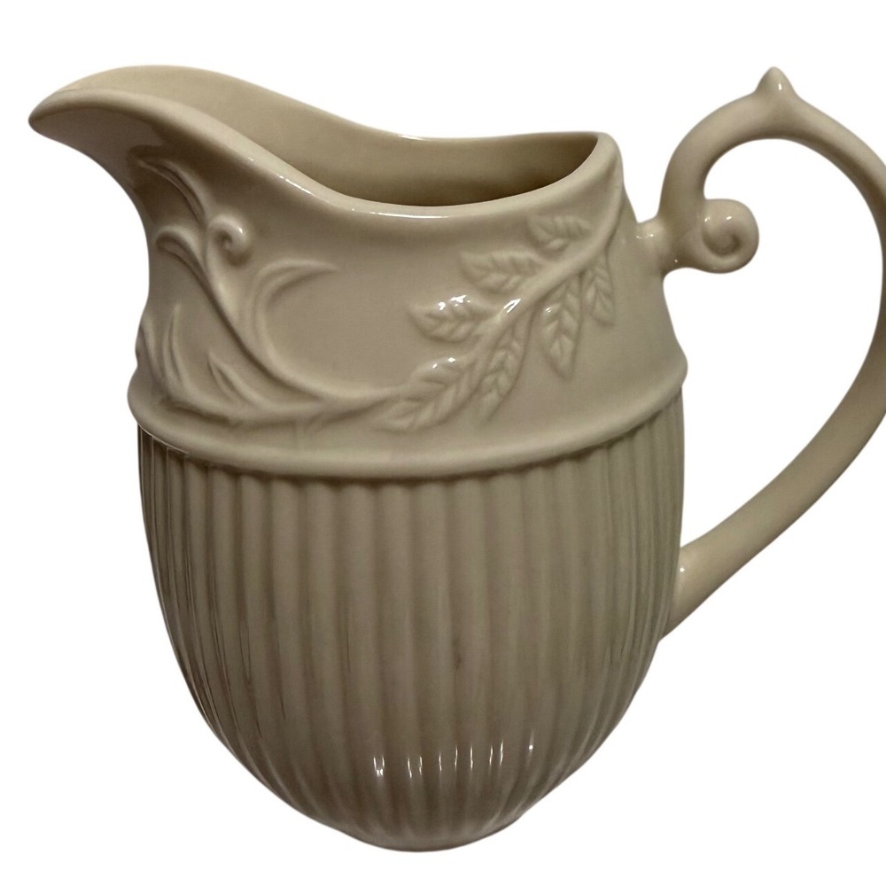 I. Godinger & Co. Creamer Pitcher Embossed Leaf Ribbed Ivory Ceramic 4.5 inch